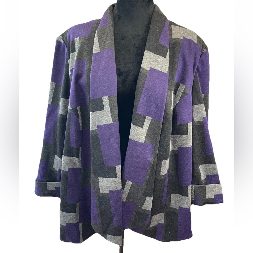 Kasper ladies plus 20W purple black gray Colorblock open jacket lined 3/4 cuff